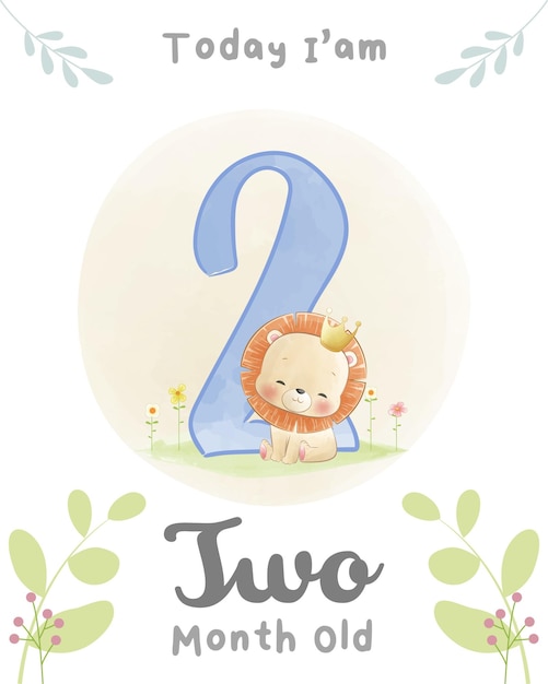 Vettore cute baby lion baby milestone cards animali carini