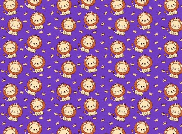 Cute baby lion illustration pattern vector for fabrics childrens background