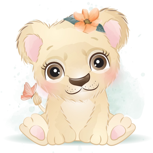 花とかわいい赤ちゃんライオン