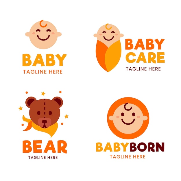 Vector cute baby logos set