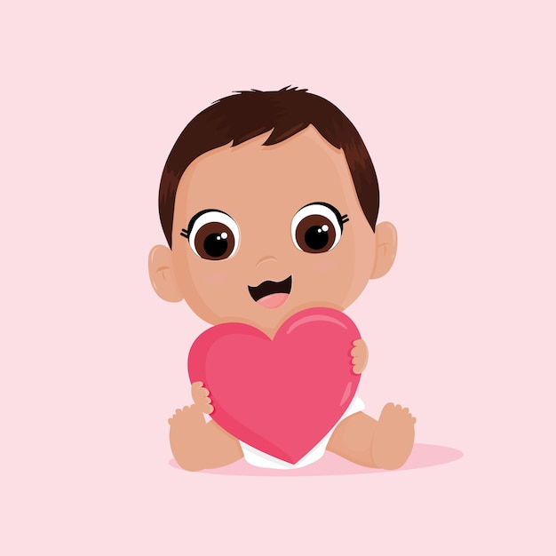 Vector cute baby in love with her heart