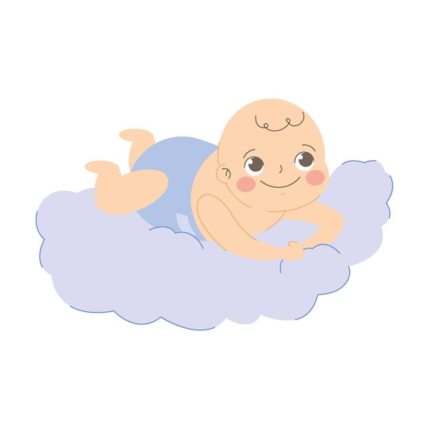 Vector cute baby lying on clouds vector