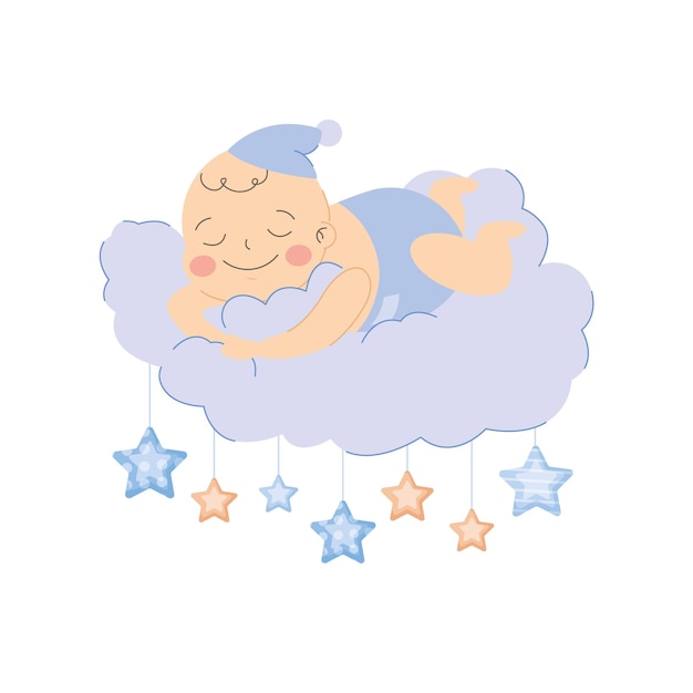 Bambino carino sdraiato sulle nuvole vettore