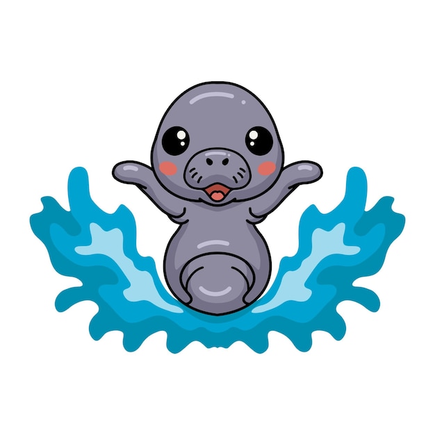 Vector cute baby manatee cartoon playing water