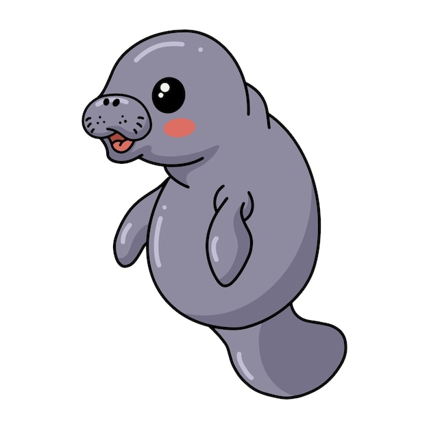 Cute baby manatee cartoon standing