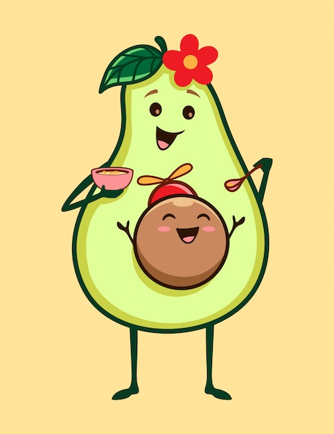 Vector cute baby and mom avocado