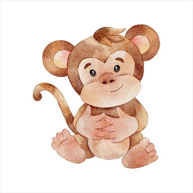 cute baby monkey watercolor clipart illustration