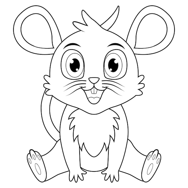 Cute baby mouse cartoon sitting line art