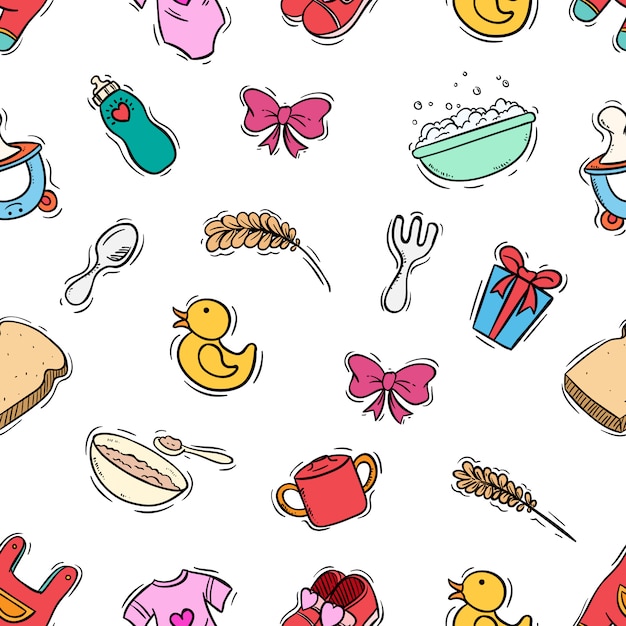 cute baby newborn seamless pattern with colored doodle style