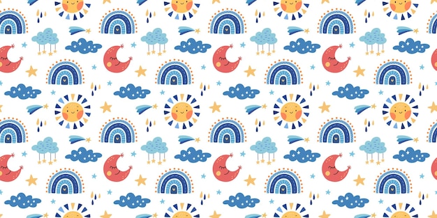 Vector cute baby nursery baby shower seamless pattern