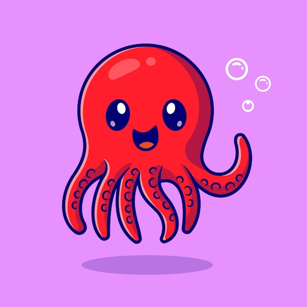 Cute Baby Octopus Cartoon Vector Icon Illustration. Animal Nature Icon Concept Isolated Premium Vector. Flat Cartoon Style