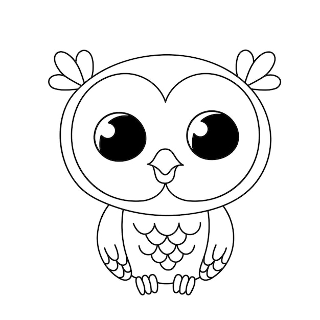 Cute baby outline owl isolated on white.