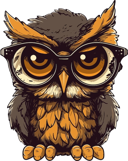 cute baby owl mascot smart wearing glasses
