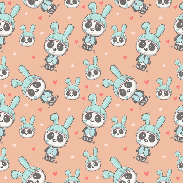 Cute baby panda cartoon seamless pattern