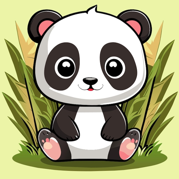 cute baby panda cartoon sitting in grass vector illustration