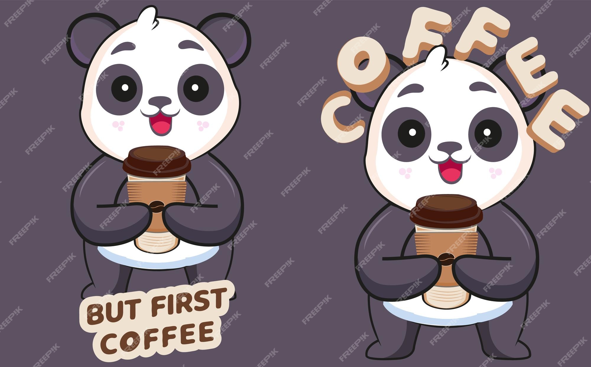 Cute Panda bear in cup drinking coffee tea cartoon teddy sweet dream Kawaii  animal zoo vector girly doodle 2373901 Vector Art at Vecteezy