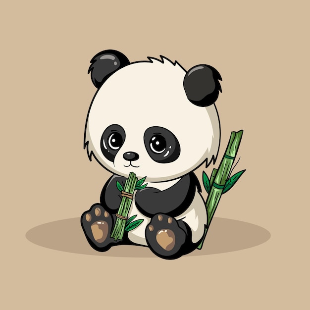 Cute baby panda eat bamboo vector icon illustration panda mascot cartoon character animal icon