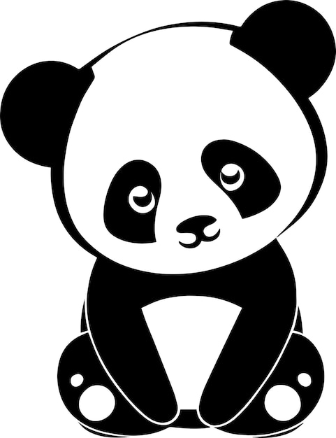 Cute Baby Panda Logo Monochrome Design Style