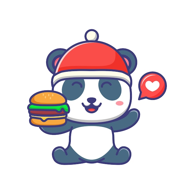 Cute baby panda love burger cartoon illustration isolated