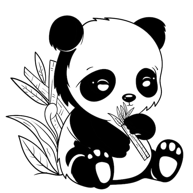 かわいい赤ちゃんパンダの黒と白の子供のための塗り絵の概要ページ手描きのスケッチ