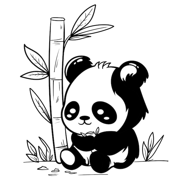 Cute baby panda outline page of coloring book for children black and white Hand painted sketches