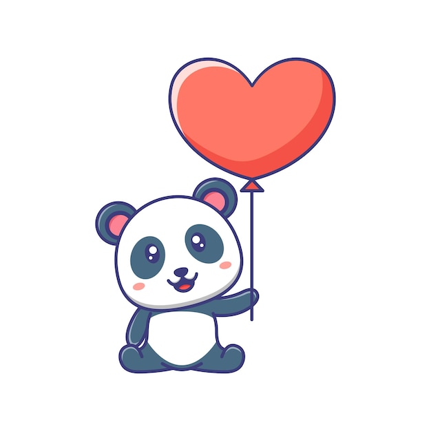 Cute baby panda sitting and holding balloon cartoon illustration