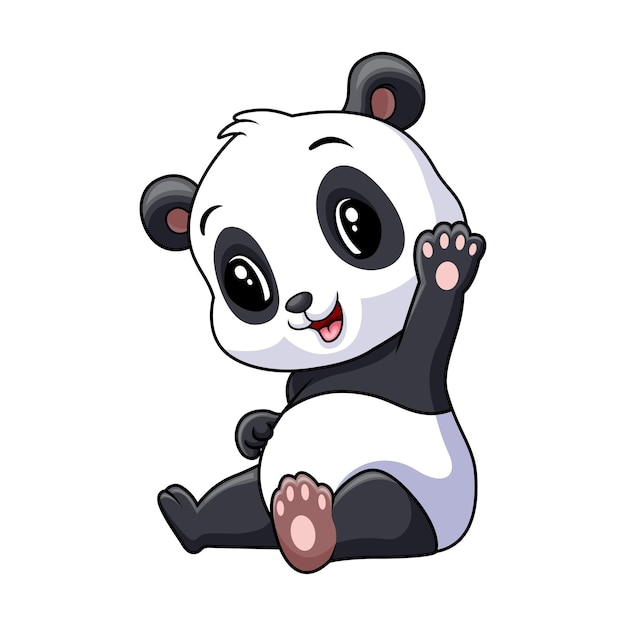 Vector cute baby panda waving hand