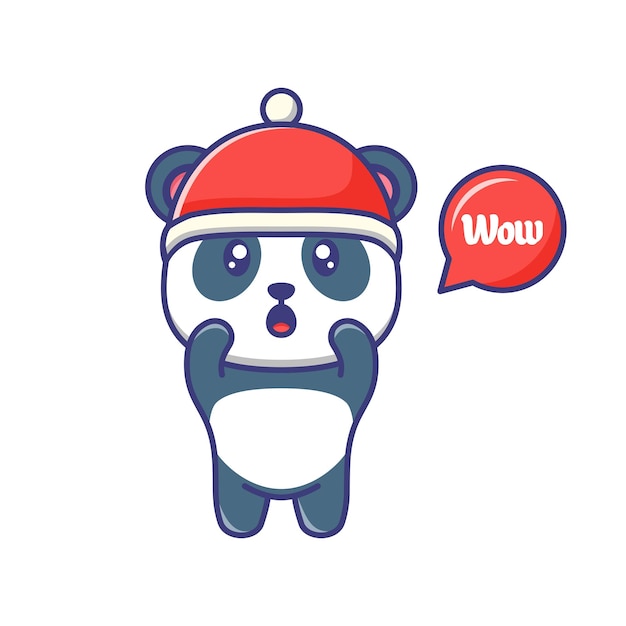Cute baby panda with red hat exited cartoon illustration isolated