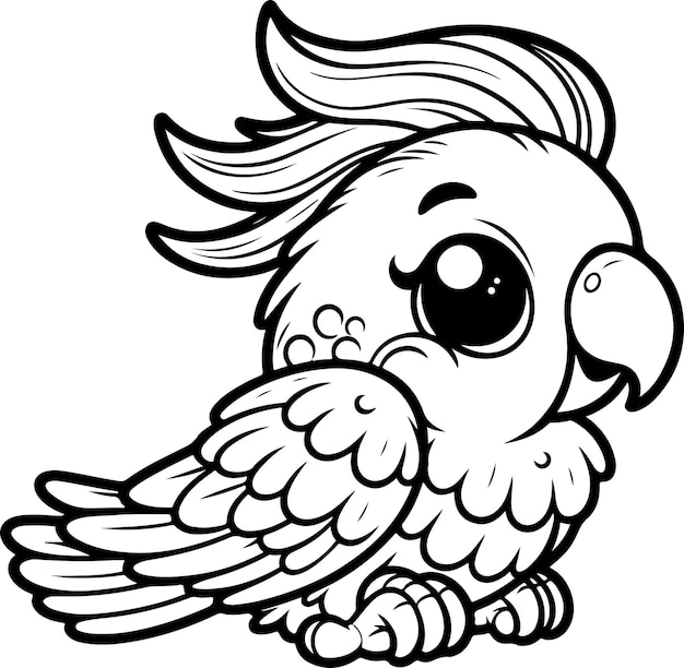 Cute baby parrot black outline vector illustration Coloring book for kids