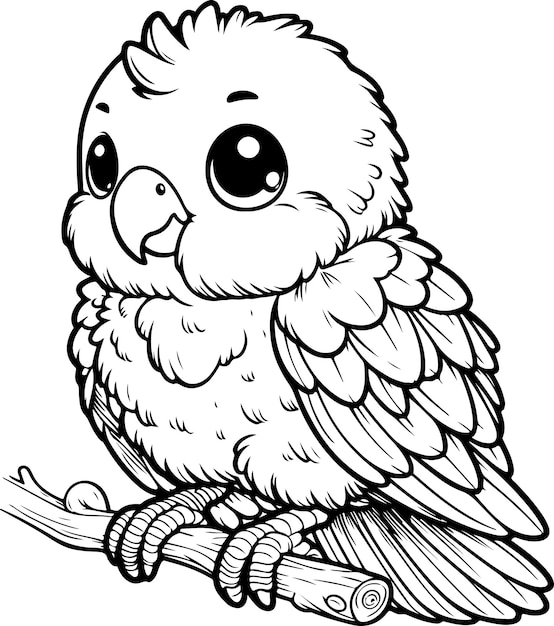 Cute baby parrot black outline vector illustration Coloring book for kids