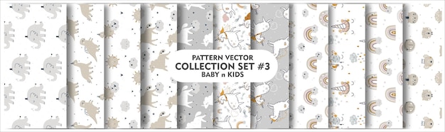 cute baby pattern collection set textile fabric wallpaper background design animal floral