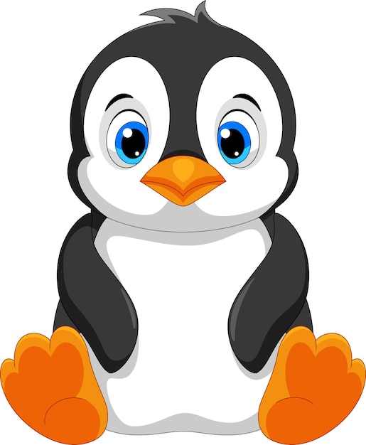 Vector cute baby penguin cartoon isolated on white