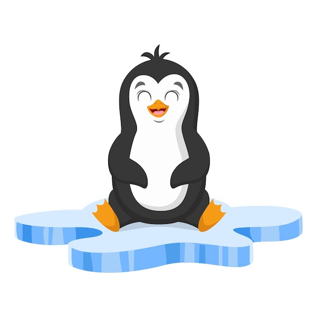 Vector cute baby penguin sitting on ice floe