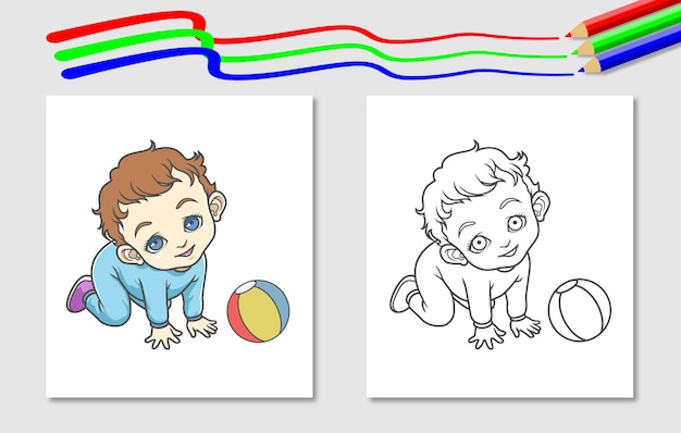 Cute baby playing ball coloring page
