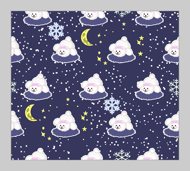 Vector cute baby polar bear in snow seamless pattern