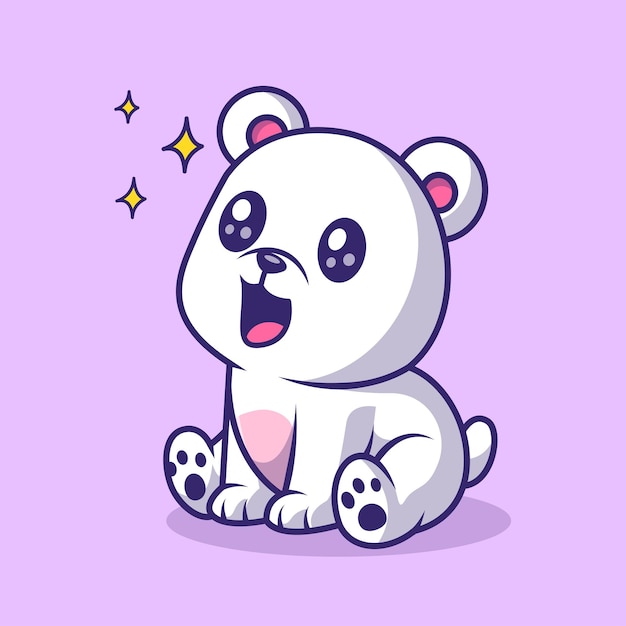 Vector cute baby polar bear surprised cartoon vector icon illustration. animal nature icon concept isolated