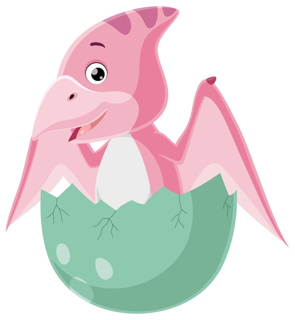 Vector cute baby pterodactyl cartoon hatching from egg