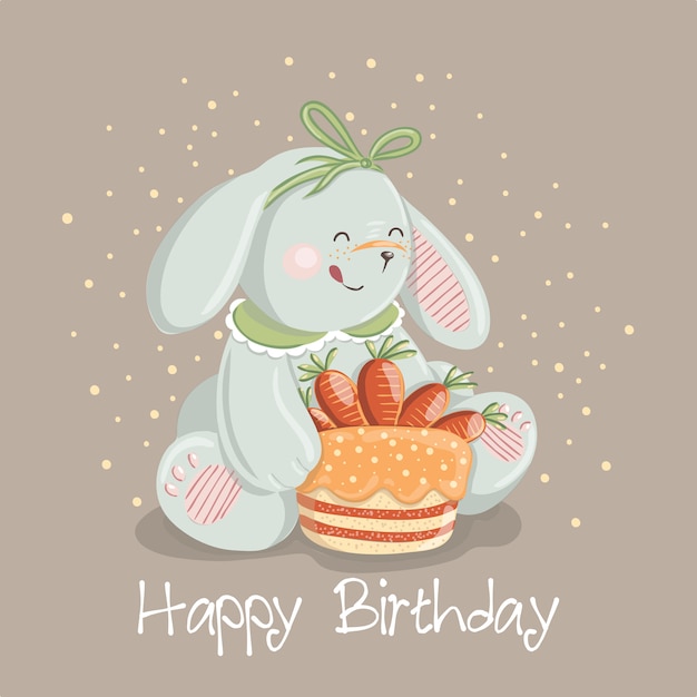 Vector cute baby rabbit character with carrot cake