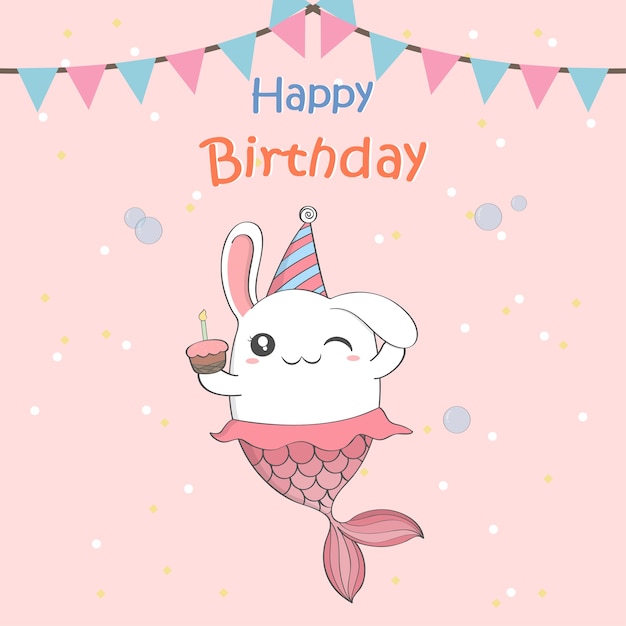 Cute baby rabbit happy birthday