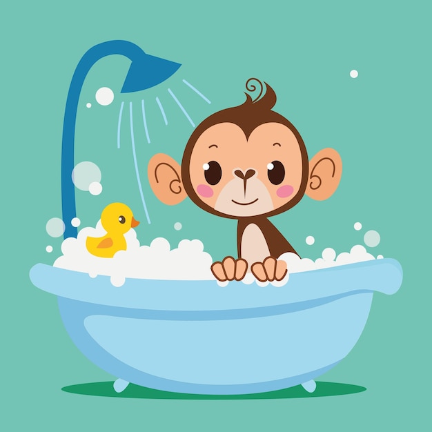 Vector cute baby rabbit is bathing in the bathtub vector print for children cartoon character of kids