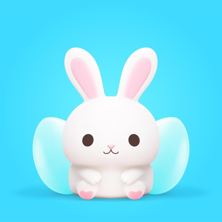 Vector 파란색 부활절 달걀을 가진 귀여운 아기 토끼 사랑스러운 카와이 캐릭터 3d 아이콘 현실적