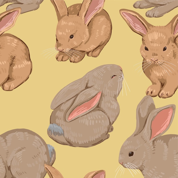 Cute baby rabbits seamless pattern Ornament of bunnies pretty animals Contemporary vector illustration Modern style design for wallpaper decor wrap background textile