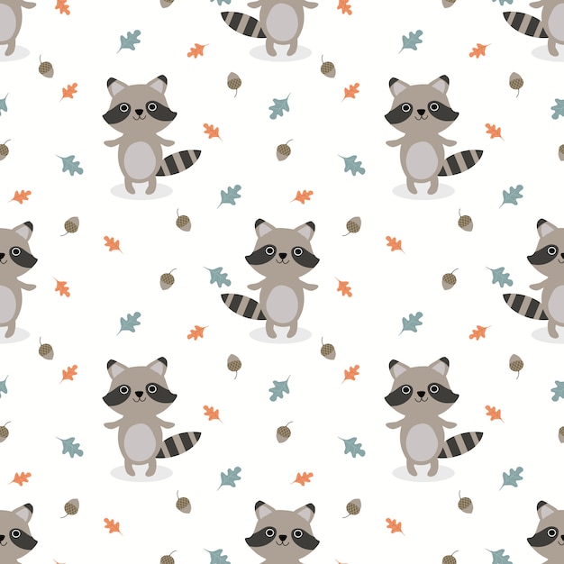 Cute baby raccoon seamless pattern vector. 