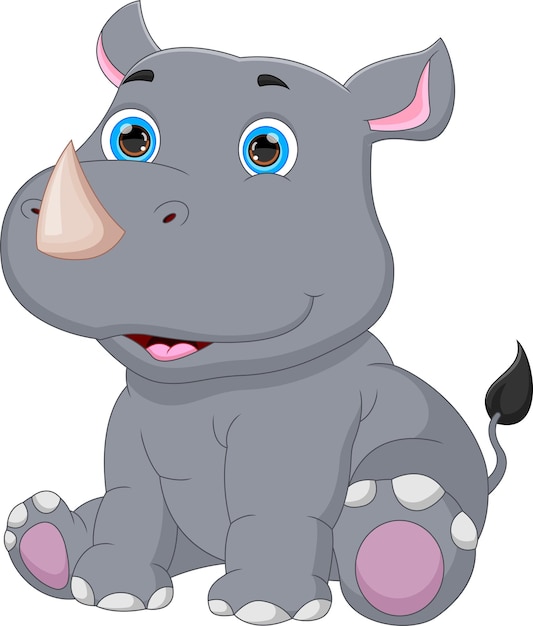 흰색 바탕에 귀여운 아기 코뿔소 만화