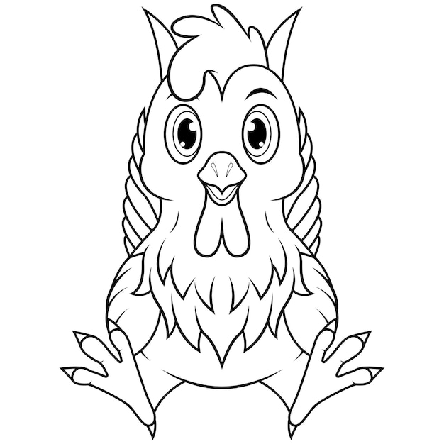 Cute baby rooster cartoon sitting line art