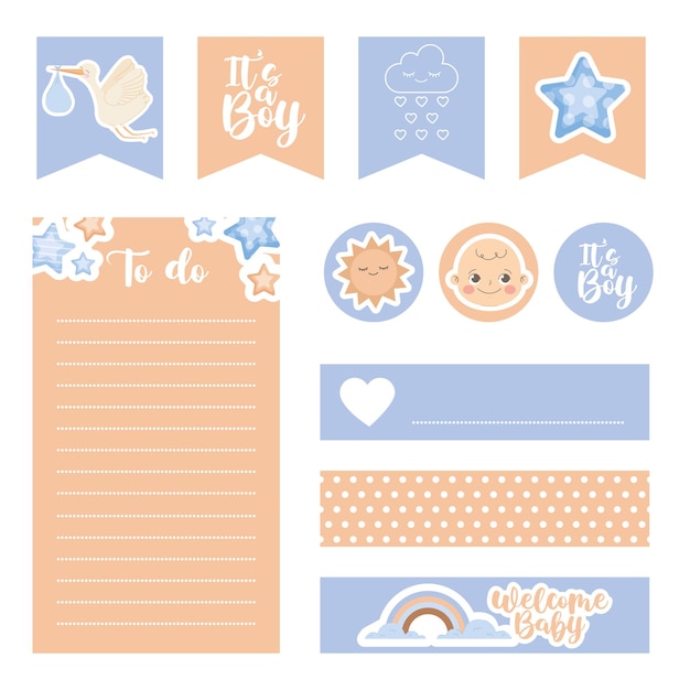 Vector cute baby scrapbook set