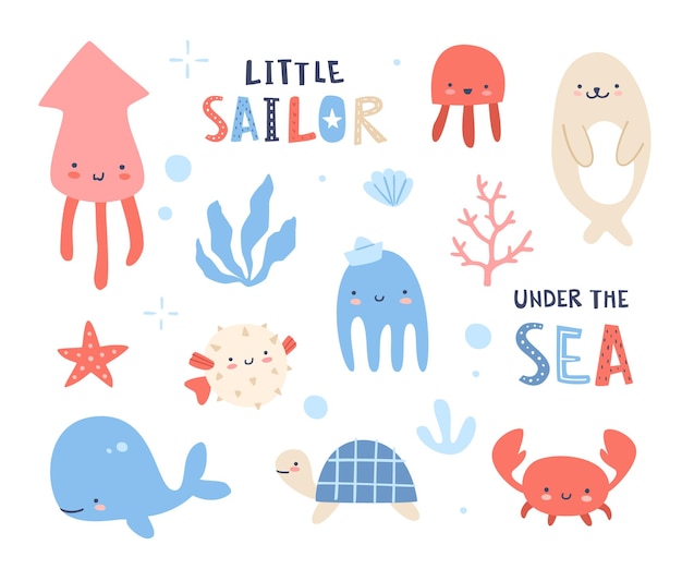 Cute baby sea animals bundle