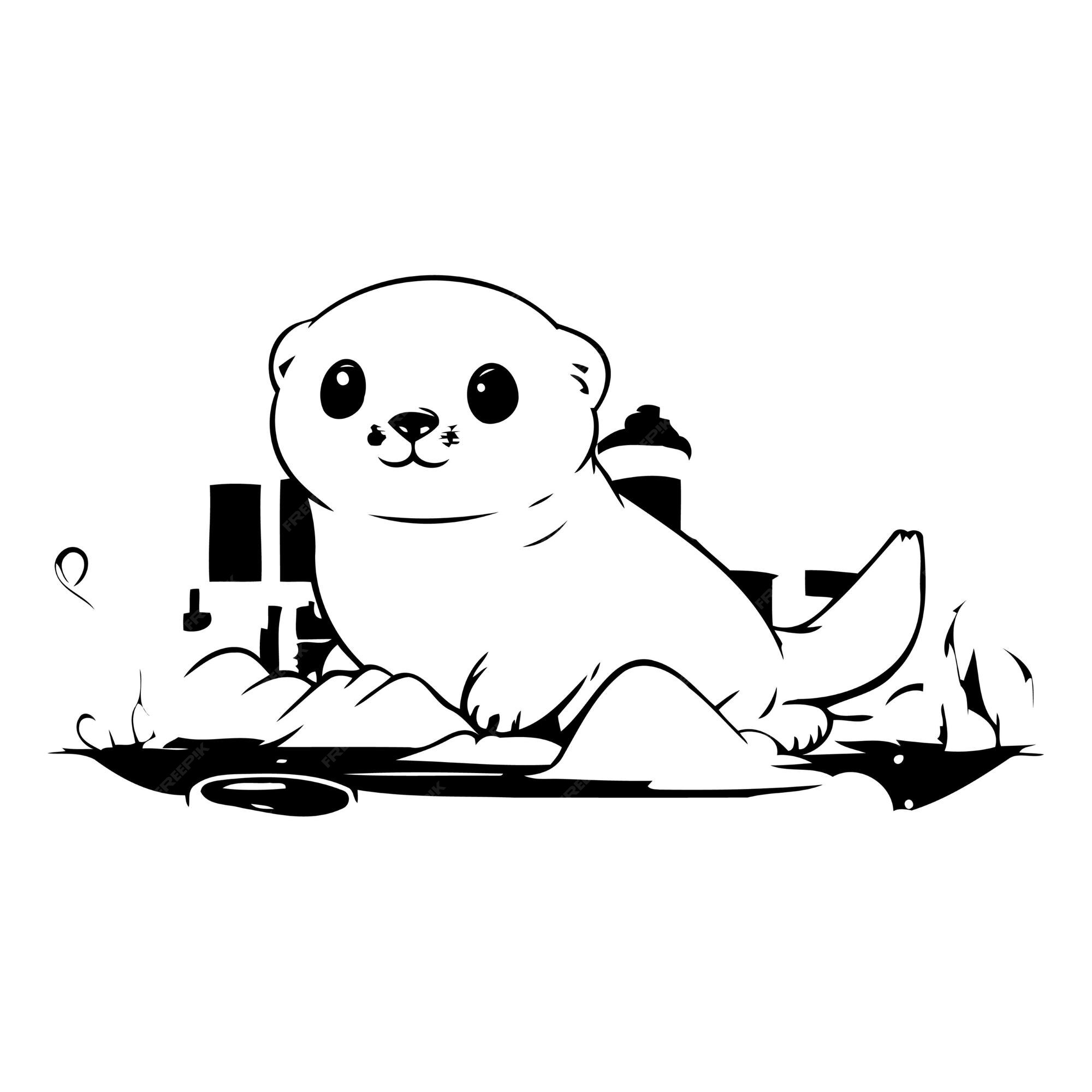Premium Vector | Cute baby seal on the bank of the river Vector