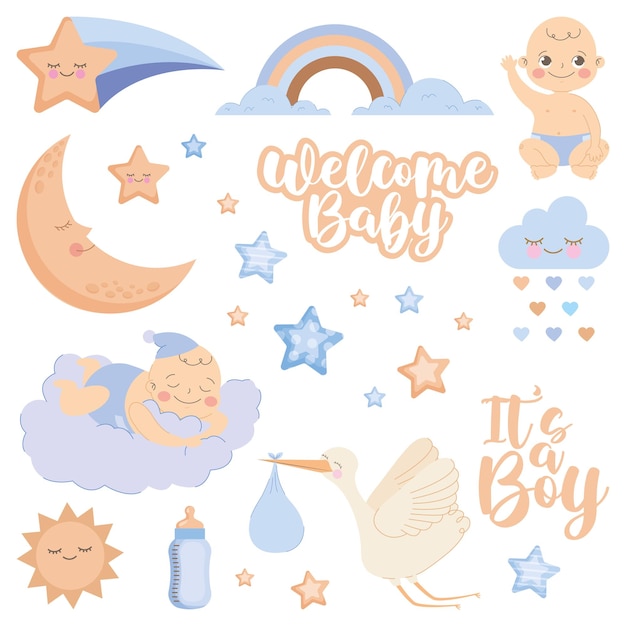 Cute baby set vector illustration