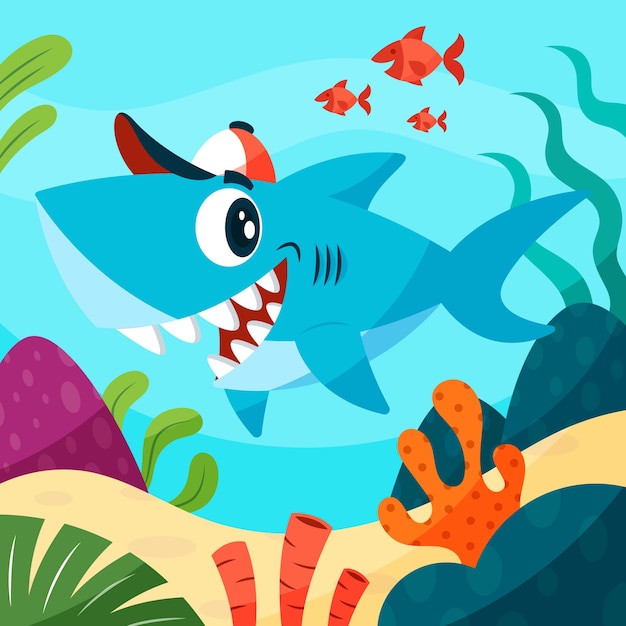 Cute baby shark in cartoon style